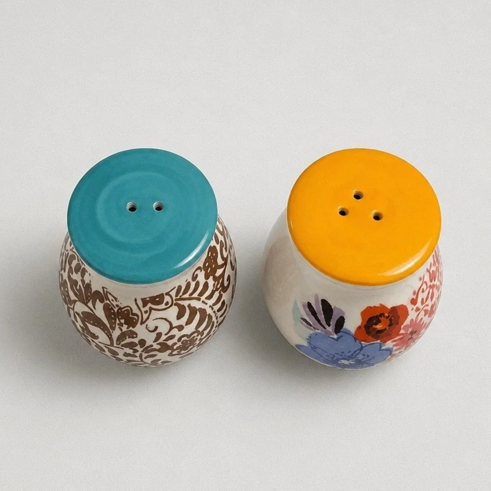 Salt‎ and Pepper Shakers Set OS Multicolor Floral Damask Ceramic Pioneer Woman